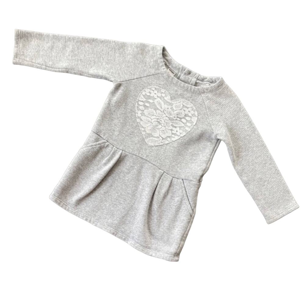 Gray and white heart lace embellished tunic dress 18-24 m